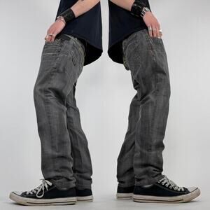Vintage y2k baggy faded tribal grunge embroidered straight fit jeans